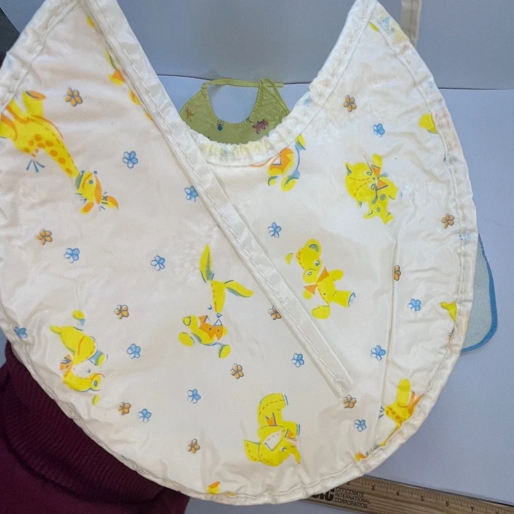 Vintage Carters Baby Bibs Lot 4 Giraffe Bear Bunny Yellow Blue Terry Cloth Vinyl